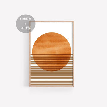 Retro Sunset Wall Art, Minimalist Sun Print, Sunset Print, Boho Sun Decor, Abstract Lines Sun Art, Living Room Décor